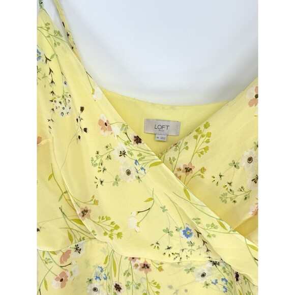 LOFT Yellow Floral Chiffon Slip Dress Women’s Size 14 Spaghetti Strap Midi - Picture 2 of 3